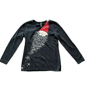 Vintage Berek Black Santa Embellished Sequins Ugly Christmas Sweater Size M